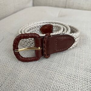 HONORS Beige Braided Belt Leather End and Buckle Adjustable Preppy Minimalist